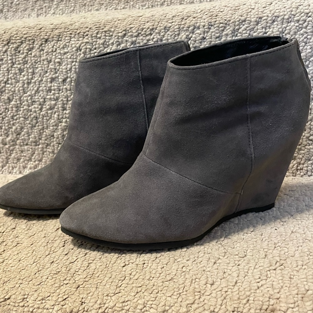 Gray suede, Aldo zip wedge booties size 6